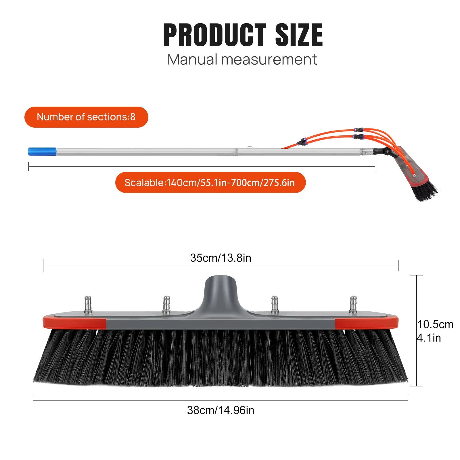 7M Telescopic Water-Fed Cleaning Pole with 180° Pivot Brush, 20m Hose – Universal Kit for Exterior Maintenance of Solar Panels