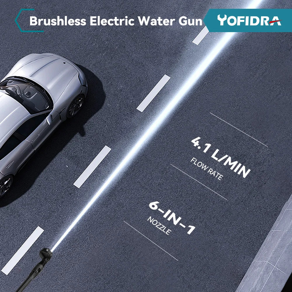 YOFIDRA 200Bar Brushless Electric High Pressure Water Spray Gun 3500W 6IN1 Car Clean Washer Garden Tool For Makita Battery Pin