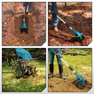 YOFIDRA Electric Garden Tiller Cultivator Scarifier Foldable Rototiller Soil Loosener Garden Tool For Makita 21V Battery Pin