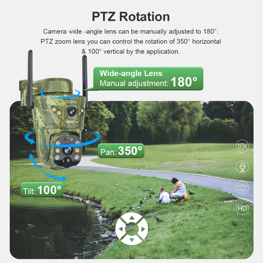 LS VISION 4K Dual Screen 4G Solar Trail Camera Outdoor WiFi PTZ PIR Detection 2-Way Talk Waterproof Wildlife Camera V380 Pro App