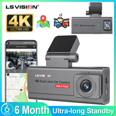 LS VISION 4G Front &Rear View Cameras HD Dash Cam Per Auto Built-in G-sensor /GPS /Long Standby Parking Monitoring /Cloud Sd
