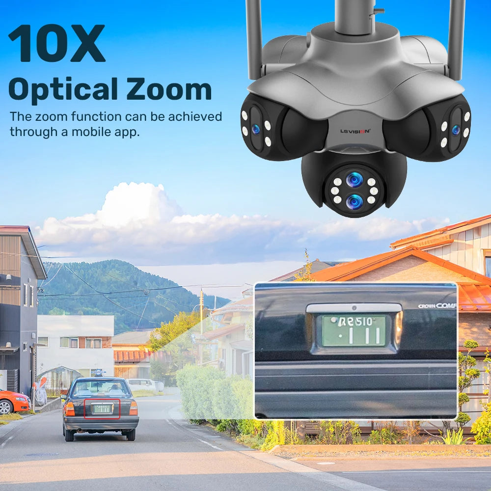 LS VISION 30MP Five Screens Panoramic Security Camera Outdoor 5 PTZ 6 Lens 10X Optical Zoom Auto Tracking Waterproof CCTV Camera