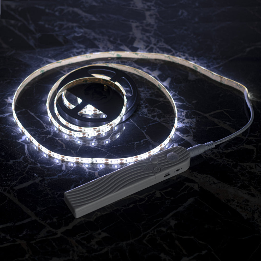 Ar USB akumulatoru darbināms kustības detektors LED sloksne 2M auksti balta