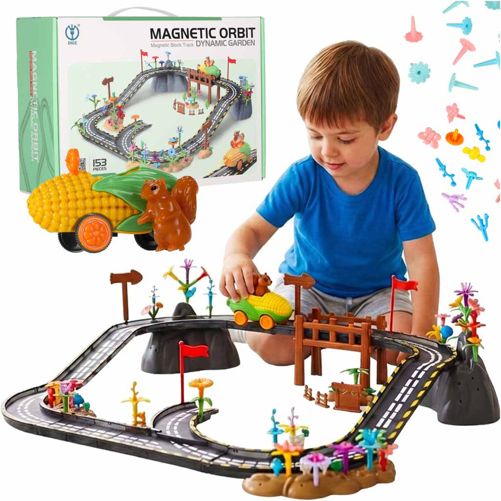 Magnētiskā autosacīkšu trase 1 gaismojošs transportlīdzeklis 153 elementi
