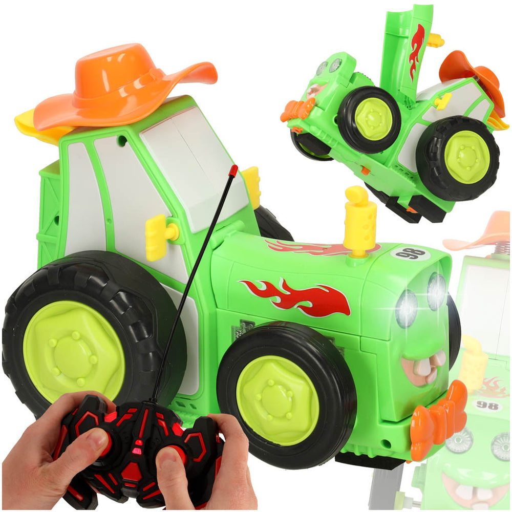 Traktors RC traktors lec dejošanas skaņa zaļa