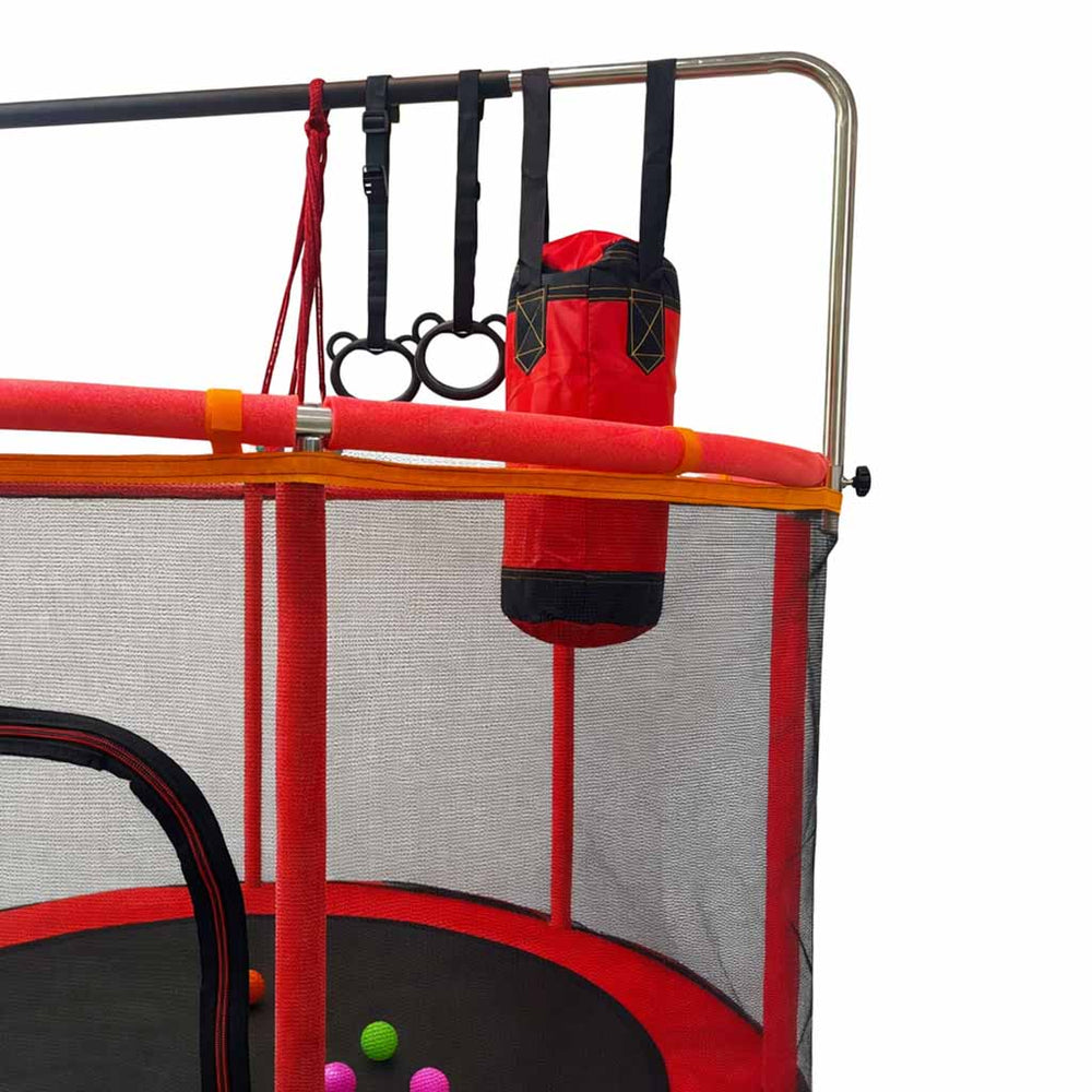 Bērnu batuts dārza bumbu tīkls basketbola 150cm sarkans