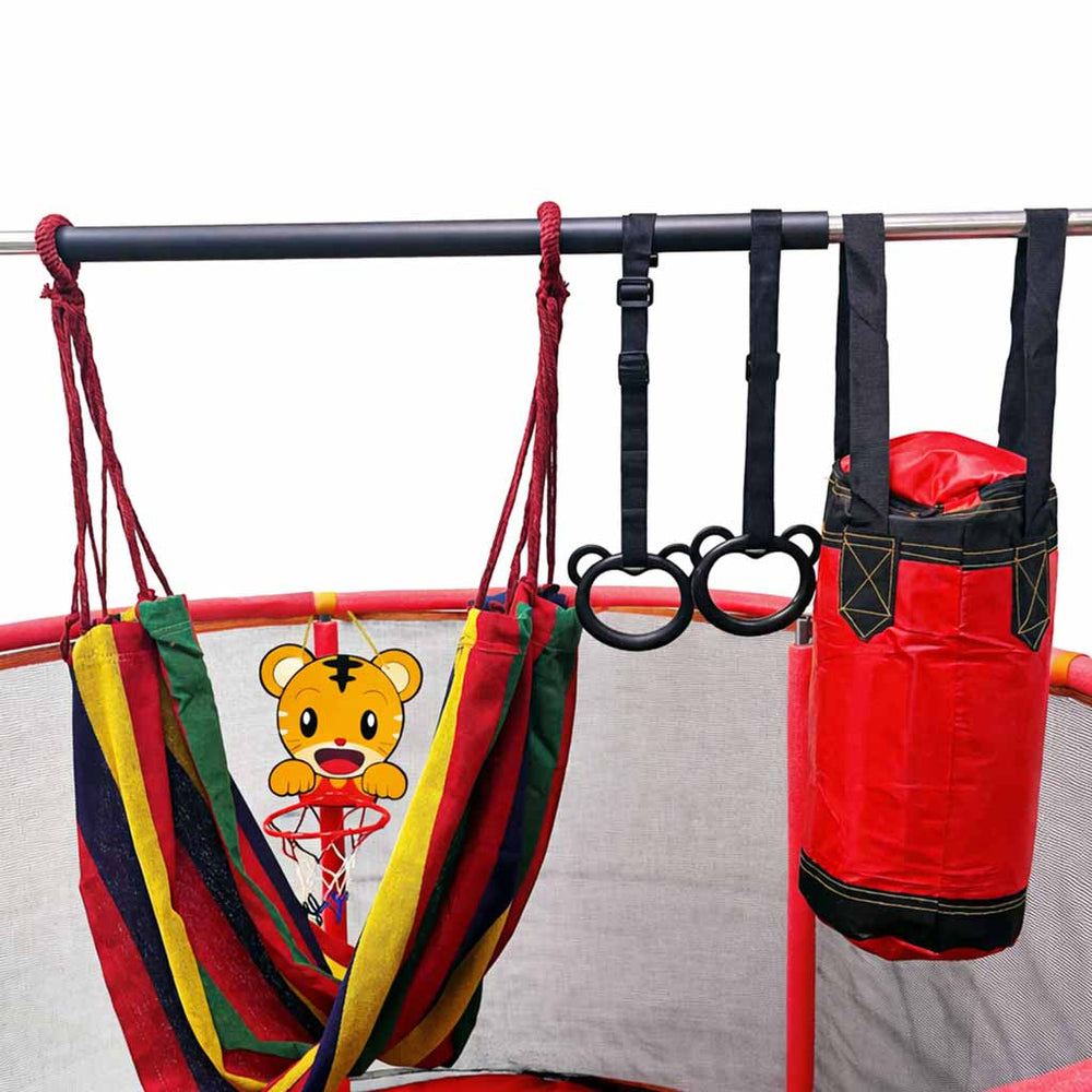 Bērnu batuts dārza bumbu tīkls basketbola 150cm sarkans