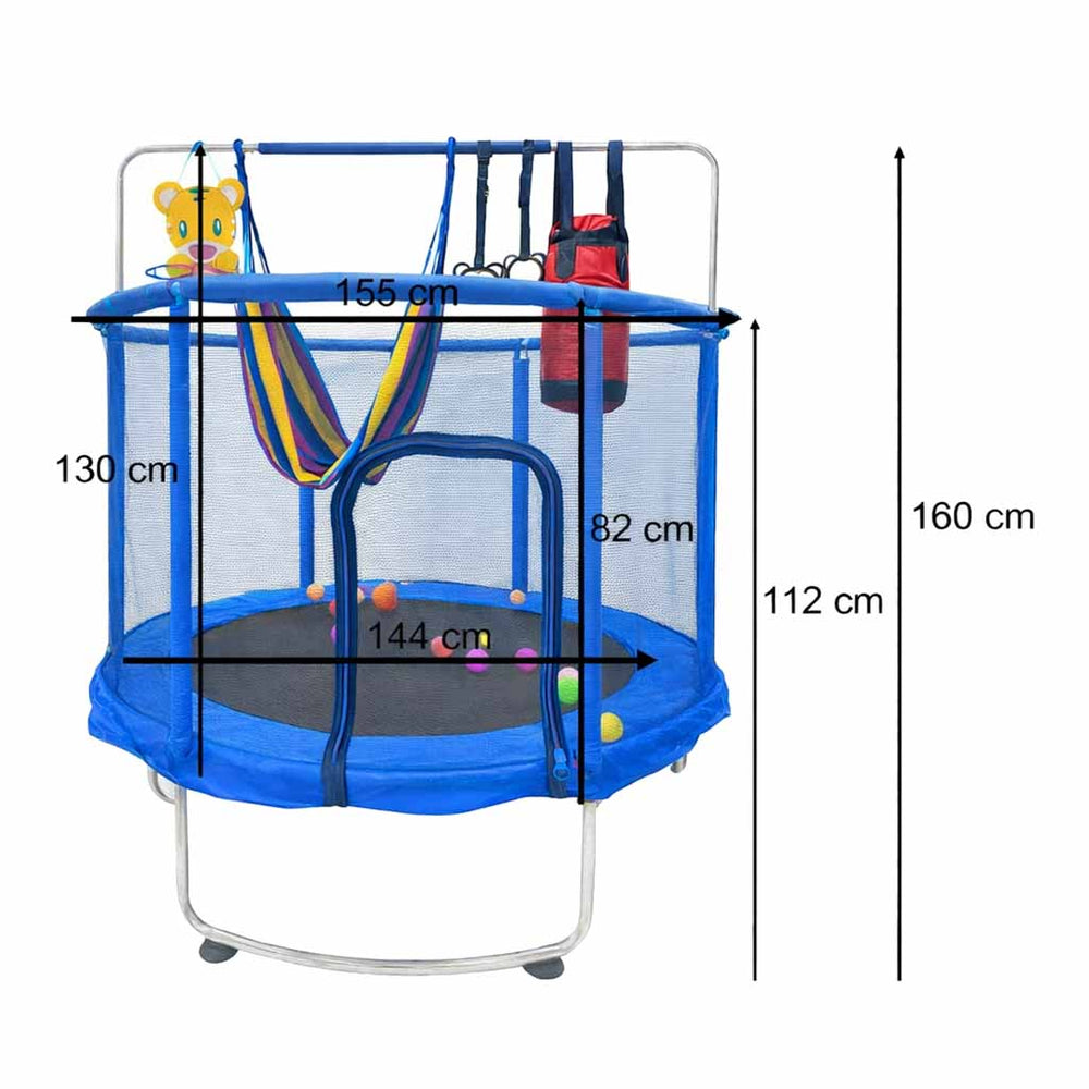 Bērnu batuts dārza bumbu tīkls basketbola 150cm zils