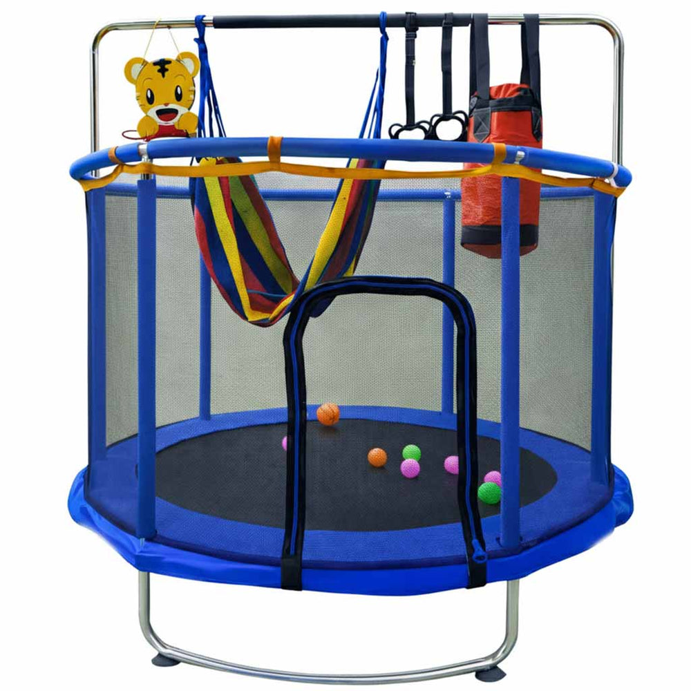 Bērnu batuts dārza bumbu tīkls basketbola 150cm zils