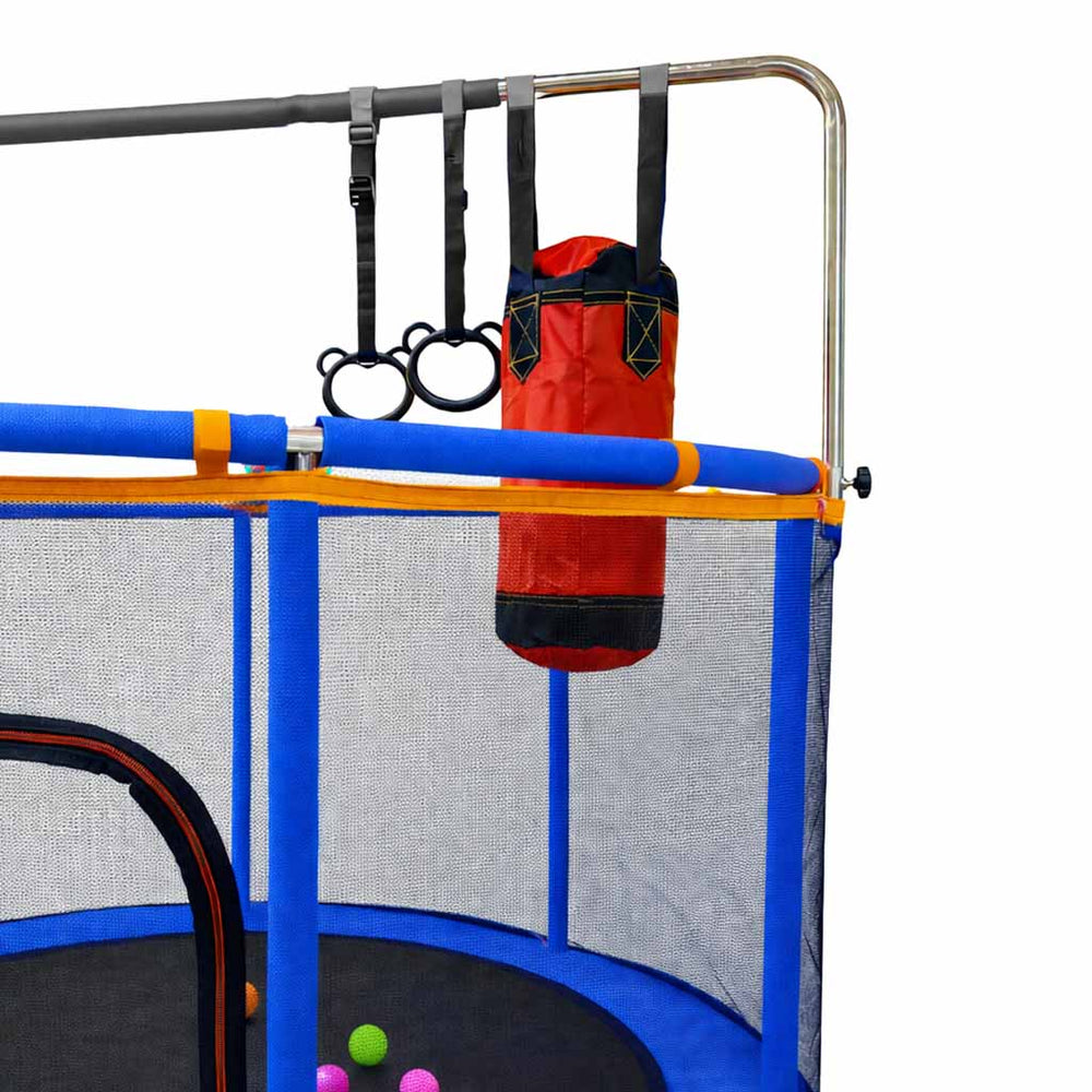 Bērnu batuts dārza bumbu tīkls basketbola 150cm zils