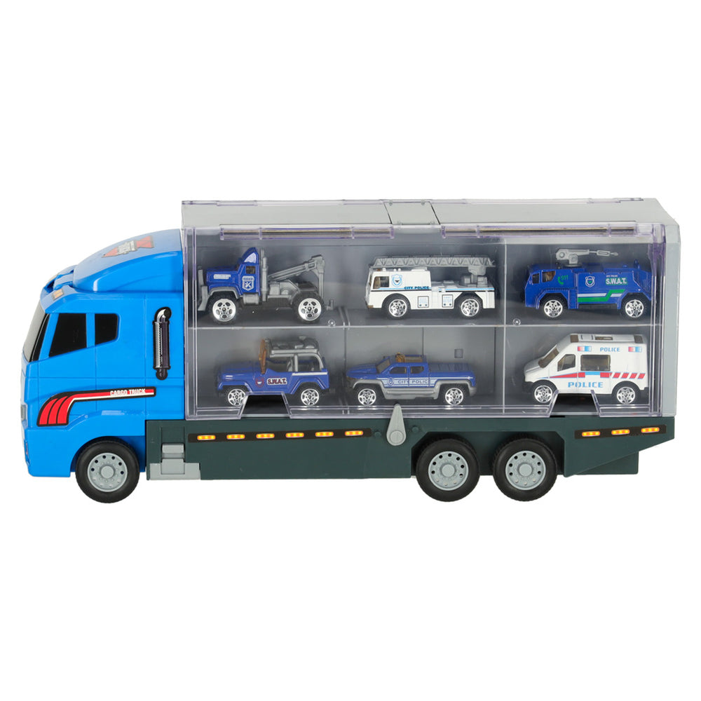 Transportera kravas automašīna TIR palaidējs + metāla automašīnas policija