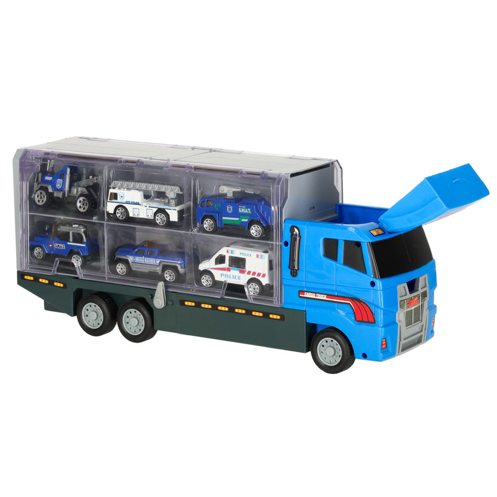 Transportera kravas automašīna TIR palaidējs + metāla automašīnas policija