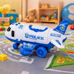 Transporter lidmašīna + 3 policijas automašīnas