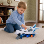 Transporter lidmašīna + 6 automašīnas policijas pusē/priekšā