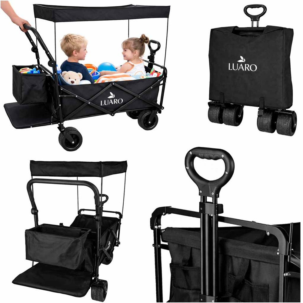 LUARO pludmales transporta ratiņi saliekami ar nojumi un tīklu melni