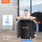 VEVOR Ice Bath Tub, 85 cm Long Cold Water Therapy Plunge Tub for Athletes, Portable Outdoor Ice Barrel Plunge Pool for Recovery, 398L Inflatable Folding Bathtub with Cover, Home Ice Pod for Adult