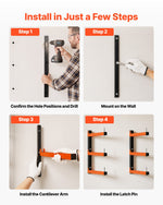 VEVOR Lumber Rack, 3-Tier 4-Pack 50 kg per Tier, Foldable Wood Storage, Wall-mounted for Garages, Workshops, Warehouse, Basement, Heavy-Duty Cantilever Arms, Locking Pins, Steel, Orange &amp; Black