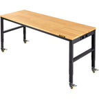 VEVOR Workbench Adjustable Height, 122cm W X 61cm D X 104cm H Garage Table with 79 – 104 cm Heights & 720KG Capacity, with Power Outlets & Hardwood Top & Metal Frame & Swivel Casters, for Office Home