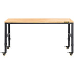 VEVOR Workbench Adjustable Height, 122cm W X 61cm D X 104cm H Garage Table with 79 – 104 cm Heights & 720KG Capacity, with Power Outlets & Hardwood Top & Metal Frame & Swivel Casters, for Office Home