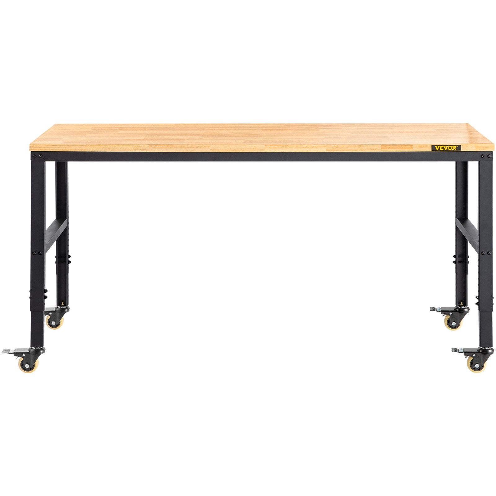 VEVOR Workbench Adjustable Height, 122cm W X 61cm D X 104cm H Garage Table with 79 – 104 cm Heights & 720KG Capacity, with Power Outlets & Hardwood Top & Metal Frame & Swivel Casters, for Office Home