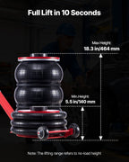 VEVOR Air Jack, 5 Ton Triple Bag Air Jack, Airbag with Six Steel Pipes, Lift Up to 464 mm, 4-10 s Fast Lifting Pneumatic with Adjustable Long Handle & Rubber Pad for Cars, SUVs, Pickup Trucks Repair