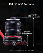 VEVOR Air Jack, 5 Ton Triple Bag Air Jack, Airbag with Six Steel Pipes, Lift Up to 464 mm, 4-10 s Fast Lifting Pneumatic with Adjustable Long Handle & Rubber Pad for Cars, SUVs, Pickup Trucks Repair