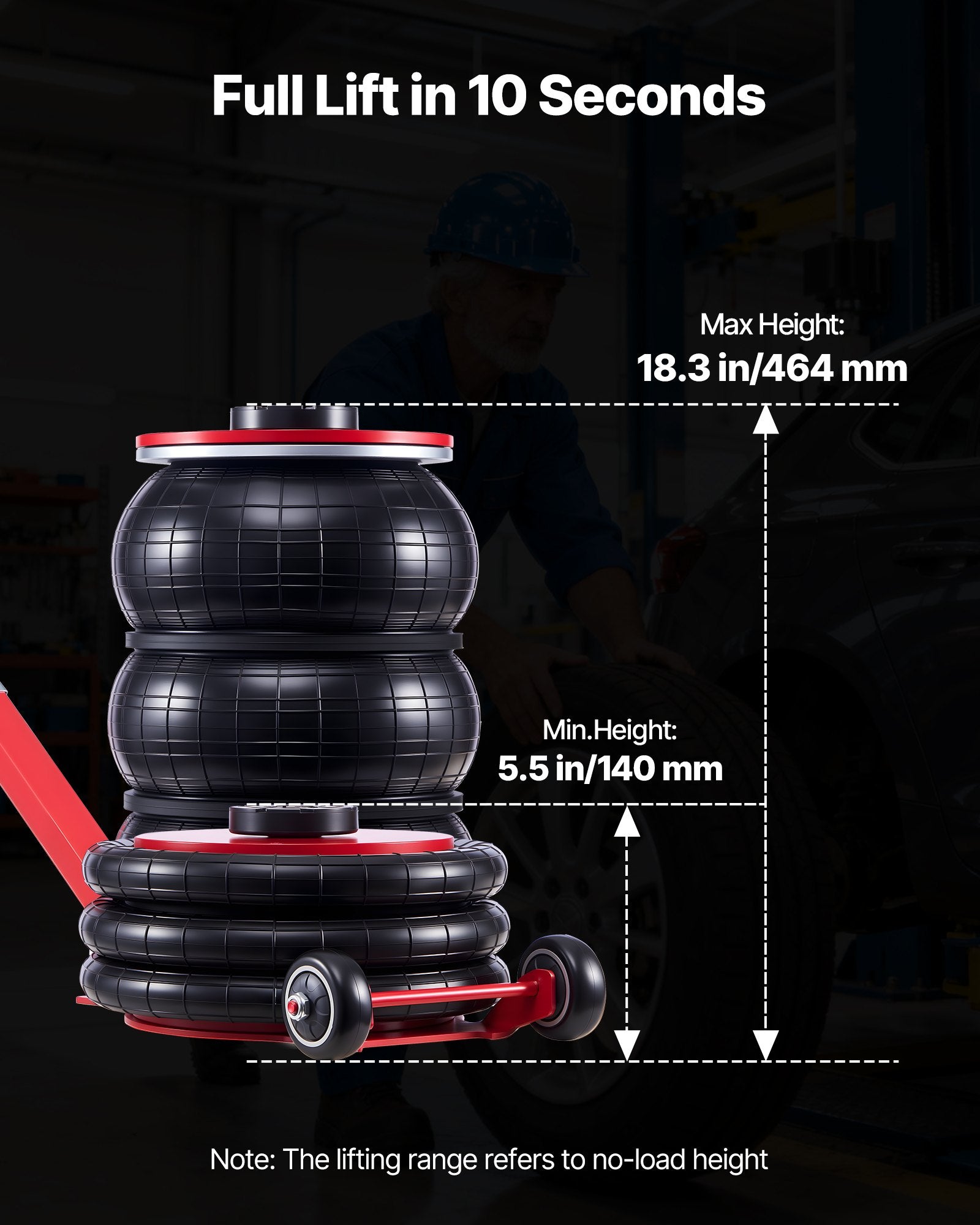 VEVOR Air Jack, 5 Ton Triple Bag Air Jack, Airbag with Six Steel Pipes, Lift Up to 464 mm, 4-10 s Fast Lifting Pneumatic with Adjustable Long Handle & Rubber Pad for Cars, SUVs, Pickup Trucks Repair