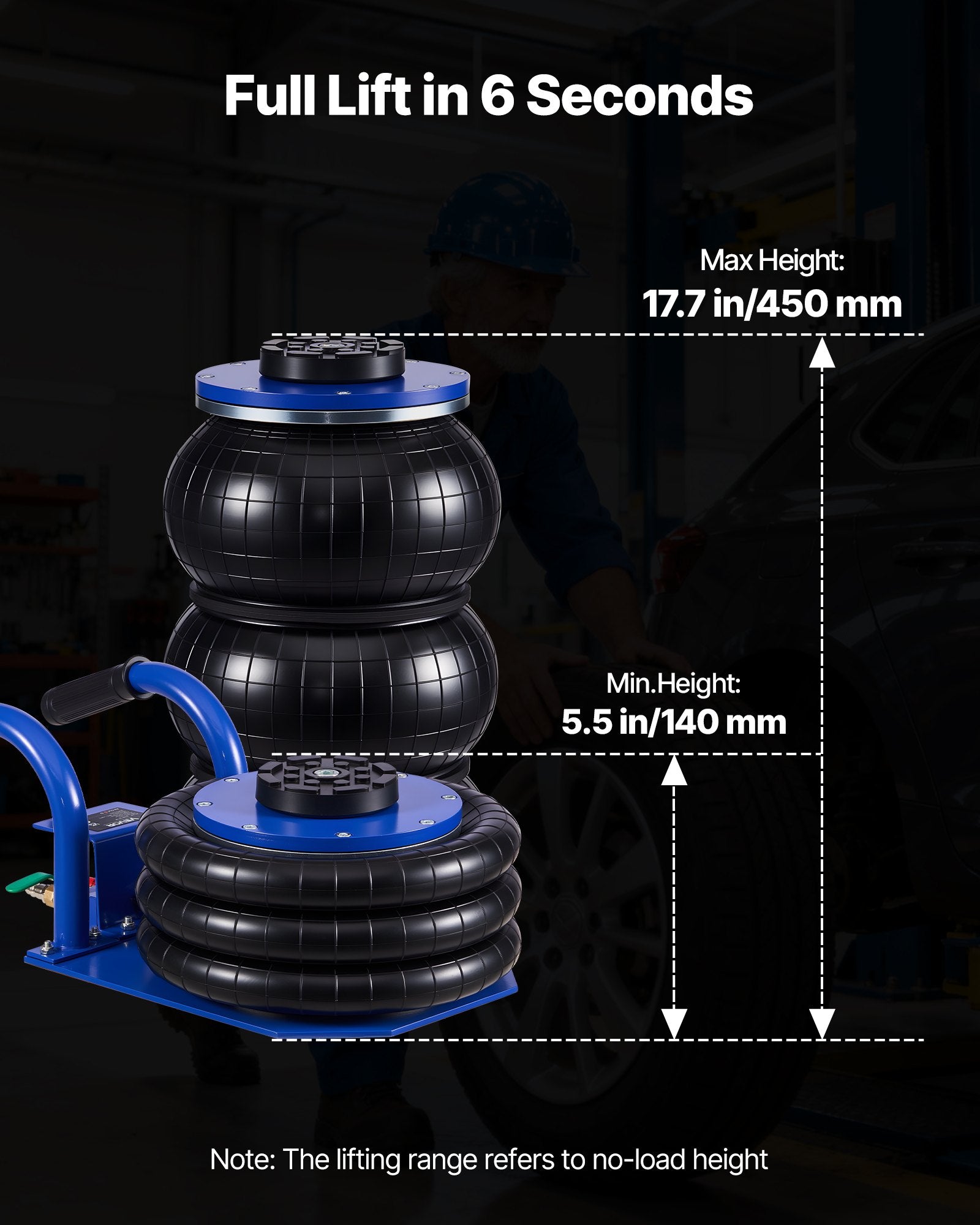 VEVOR Air Jack, 3 Ton Triple Bag Air Jack, Airbag with Six Steel Pipes, Lift Up to 450 mm, 1-6 s Fast Lifting Pneumatic with Short Handles & Rubber Pad for Cars, SUVs, Pickup Trucks Repair, Garage