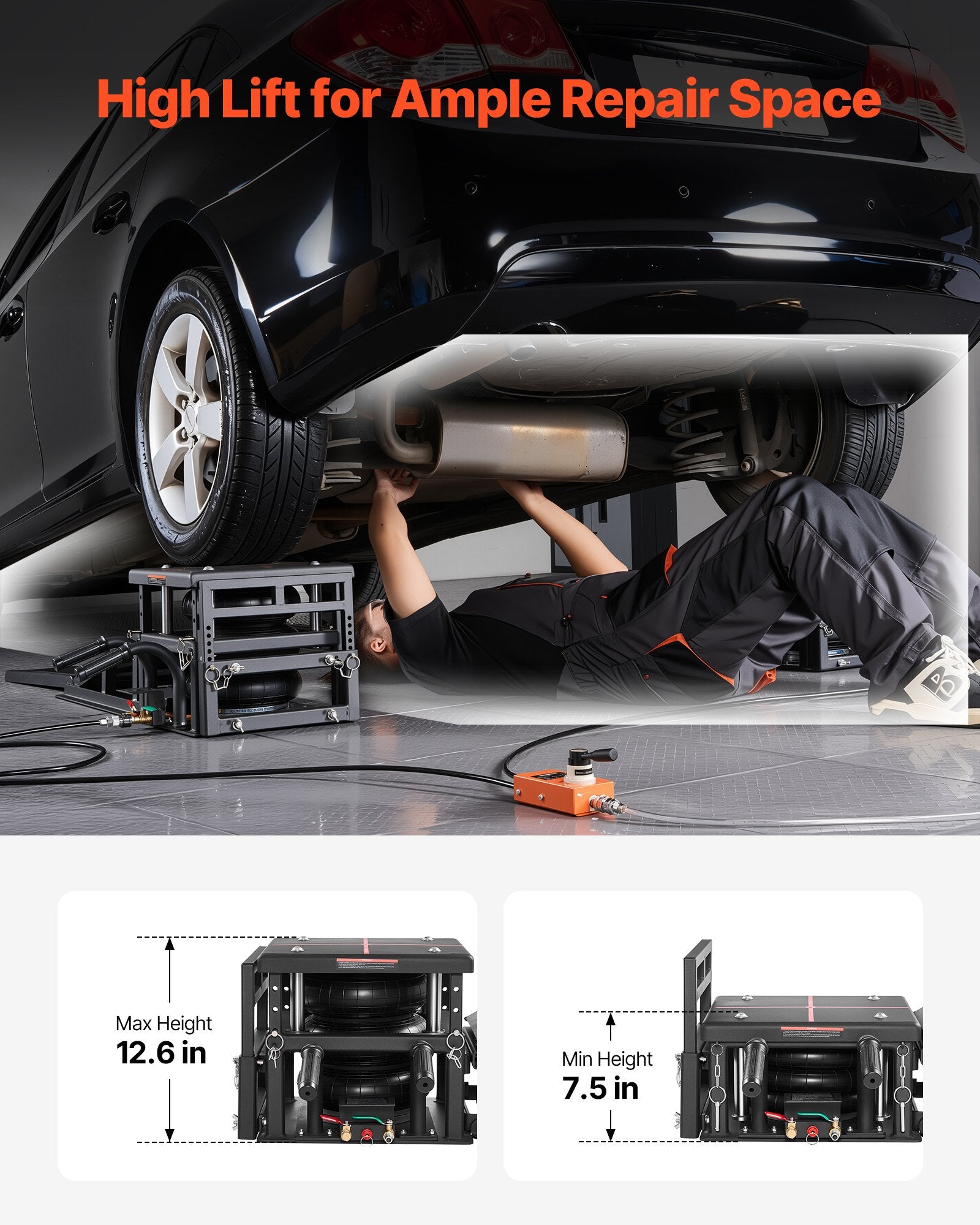 VEVOR Air Portable Car Lifts 2PCS, 5 Ton Capacity, 320 mm Max Height, Pneumatic Ramp Jacks with Airbags, Wheel Chocks, Extension Ramps, Heightened Columns, Heavy-Duty for Sedans, SUVs, Pickup Trucks