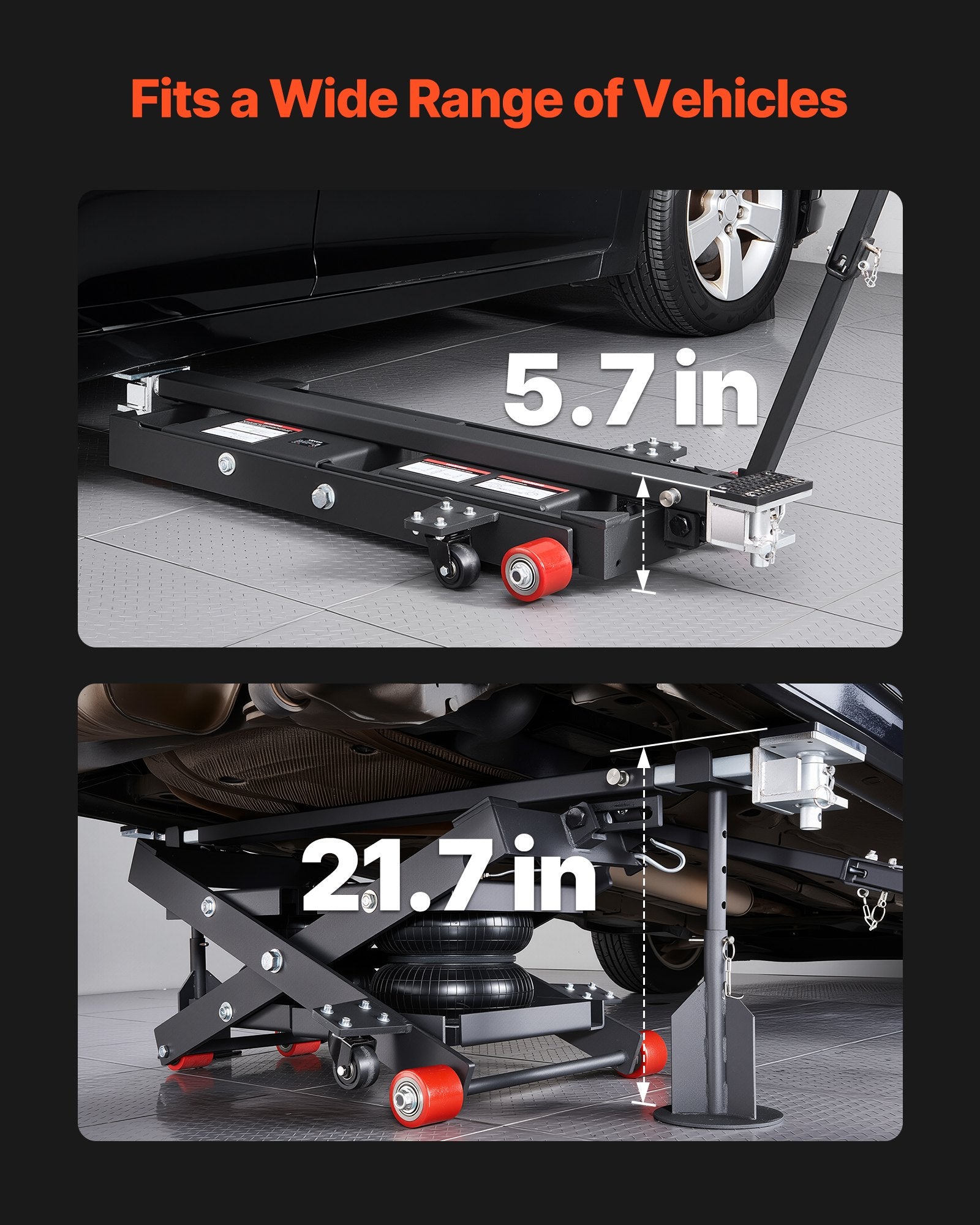 VEVOR Air Portable Car Lift, 3 Ton Capacity, 550 mm Max Height, Adjustable Portable Air Car Lift with Airbag, Support Stands, Wheel Chocks, Rubber Pads, Heavy-Duty for Sedans, SUVs, Pickup Trucks