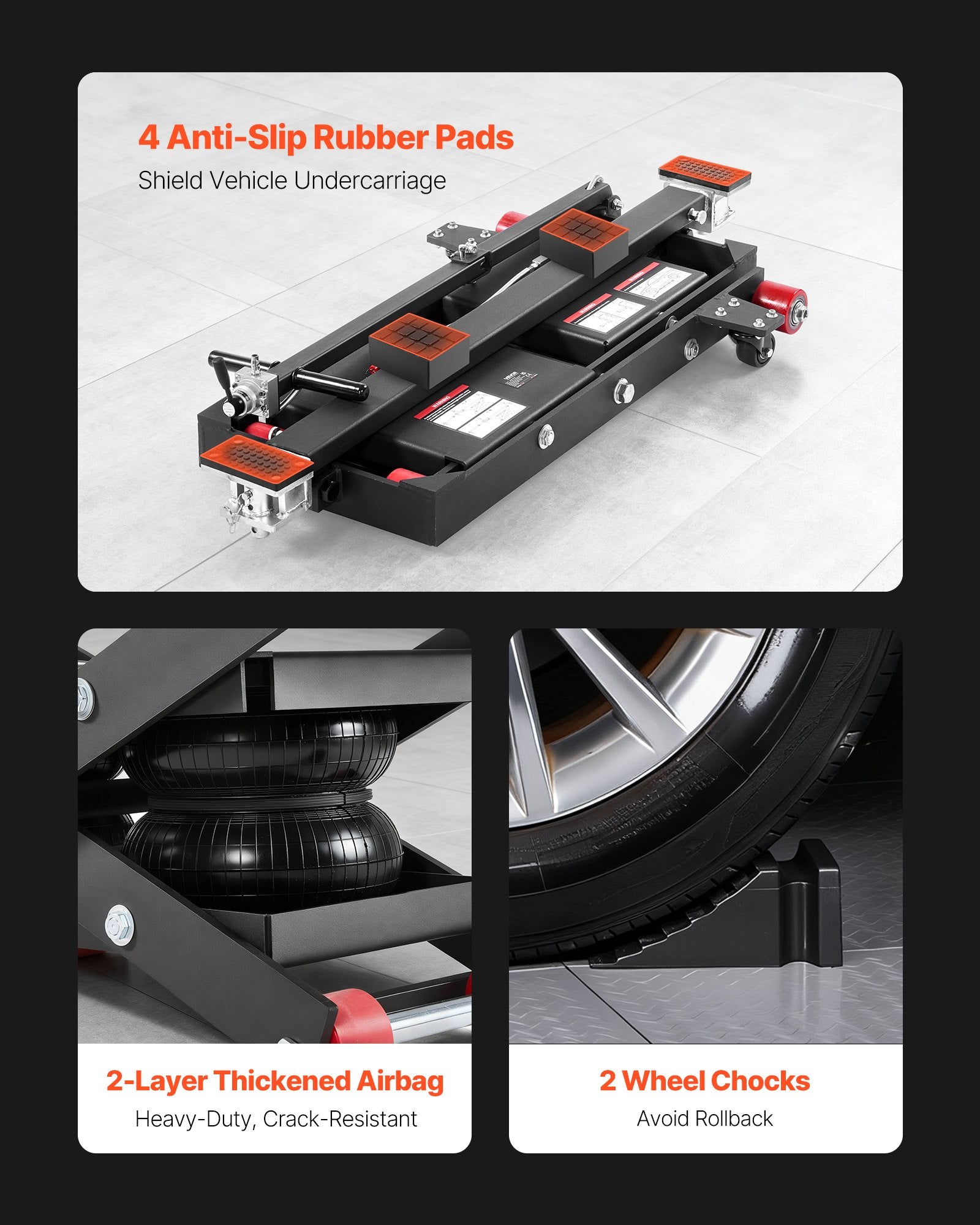 VEVOR Air Portable Car Lift, 3 Ton Capacity, 550 mm Max Height, Adjustable Portable Air Car Lift with Airbag, Support Stands, Wheel Chocks, Rubber Pads, Heavy-Duty for Sedans, SUVs, Pickup Trucks
