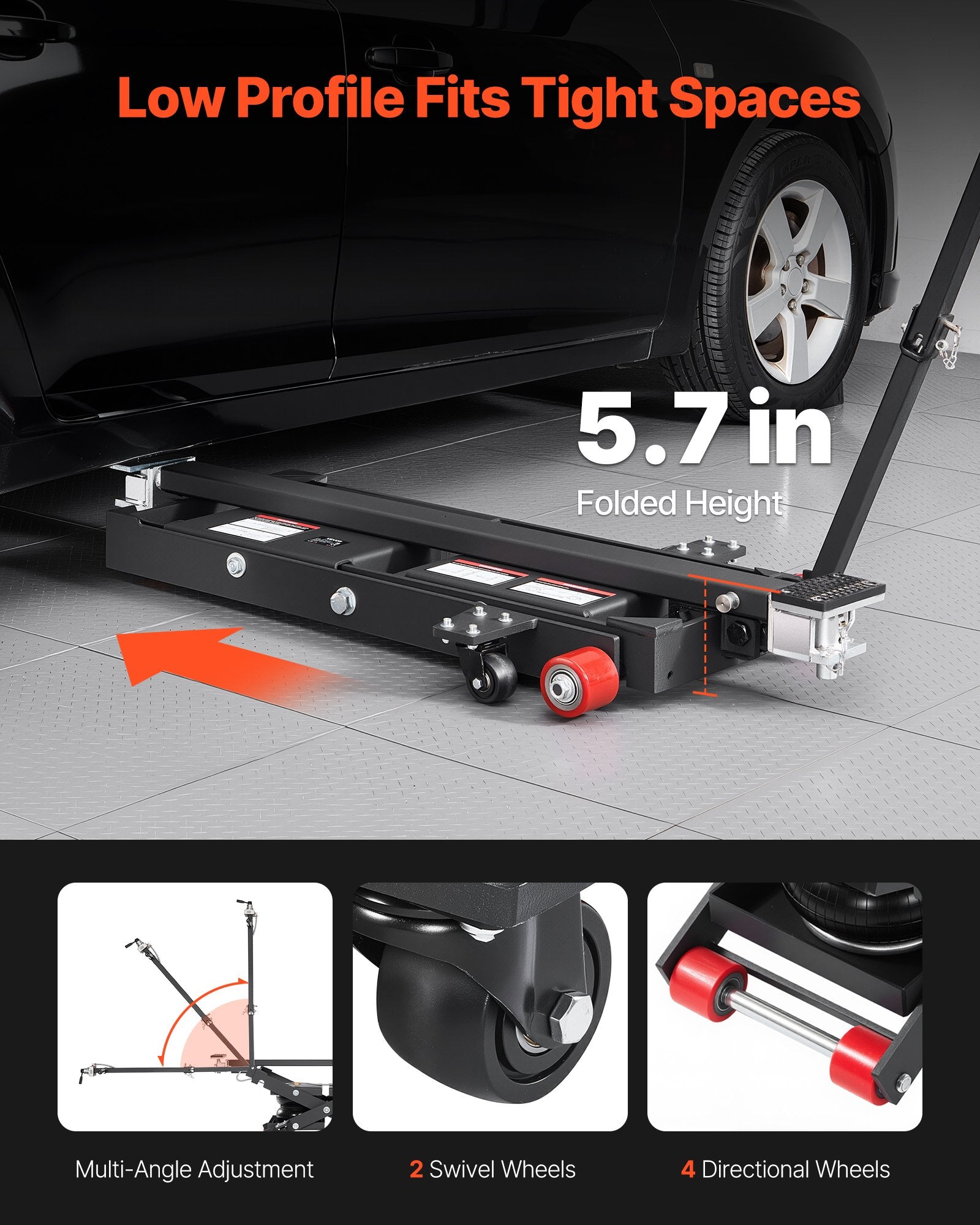 VEVOR Air Portable Car Lift, 3 Ton Capacity, 550 mm Max Height, Adjustable Portable Air Car Lift with Airbag, Support Stands, Wheel Chocks, Rubber Pads, Heavy-Duty for Sedans, SUVs, Pickup Trucks