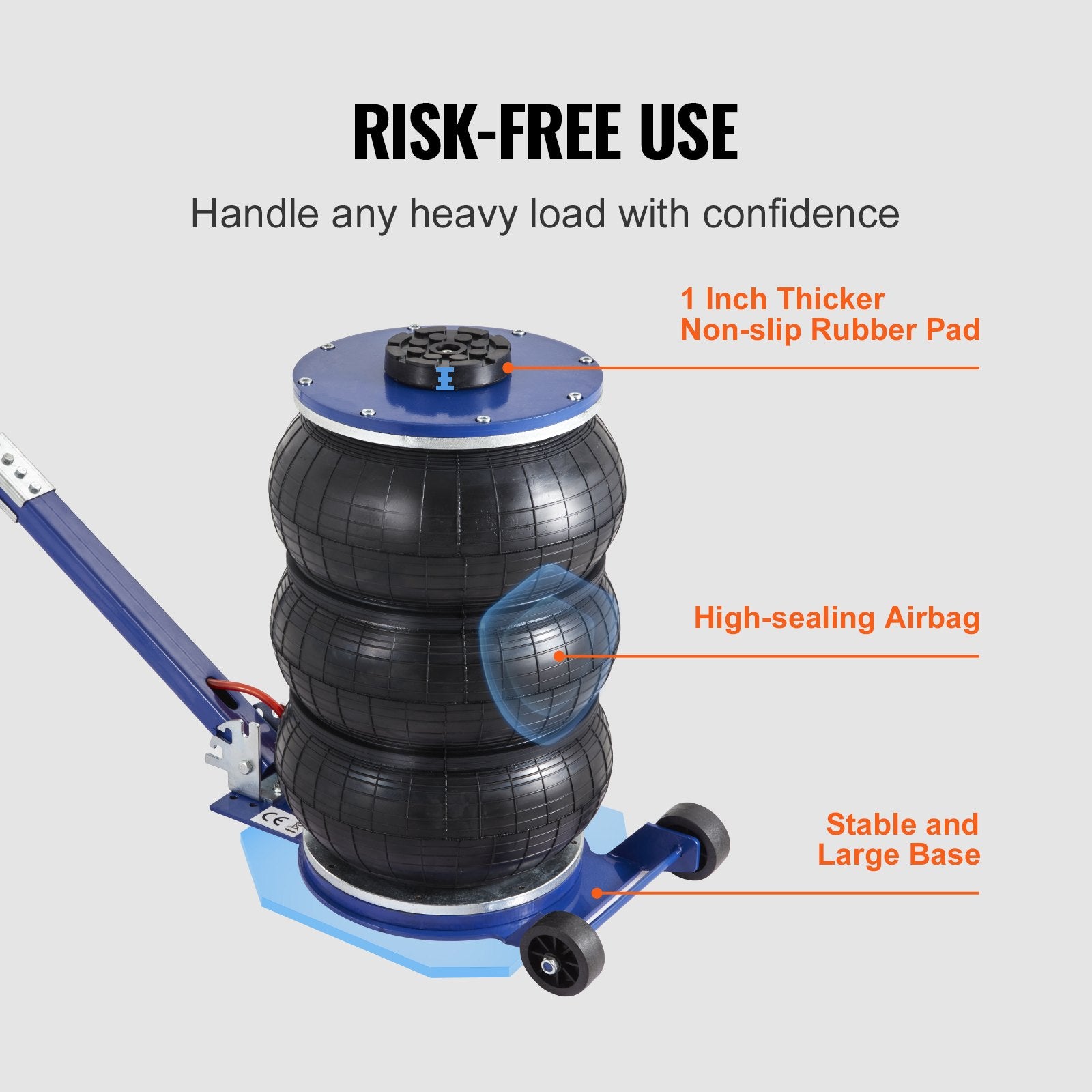 VEVOR Air Jack, 5 Ton/11000 lbs Triple Bag Air Jack, Airbag Jack with Six Steel Pipes, Lift up to 18.5 inch/470 mm, 3-5 s Fast Lifting Pneumatic Jack, with Adjustable Handle for Car, Garage, Repair