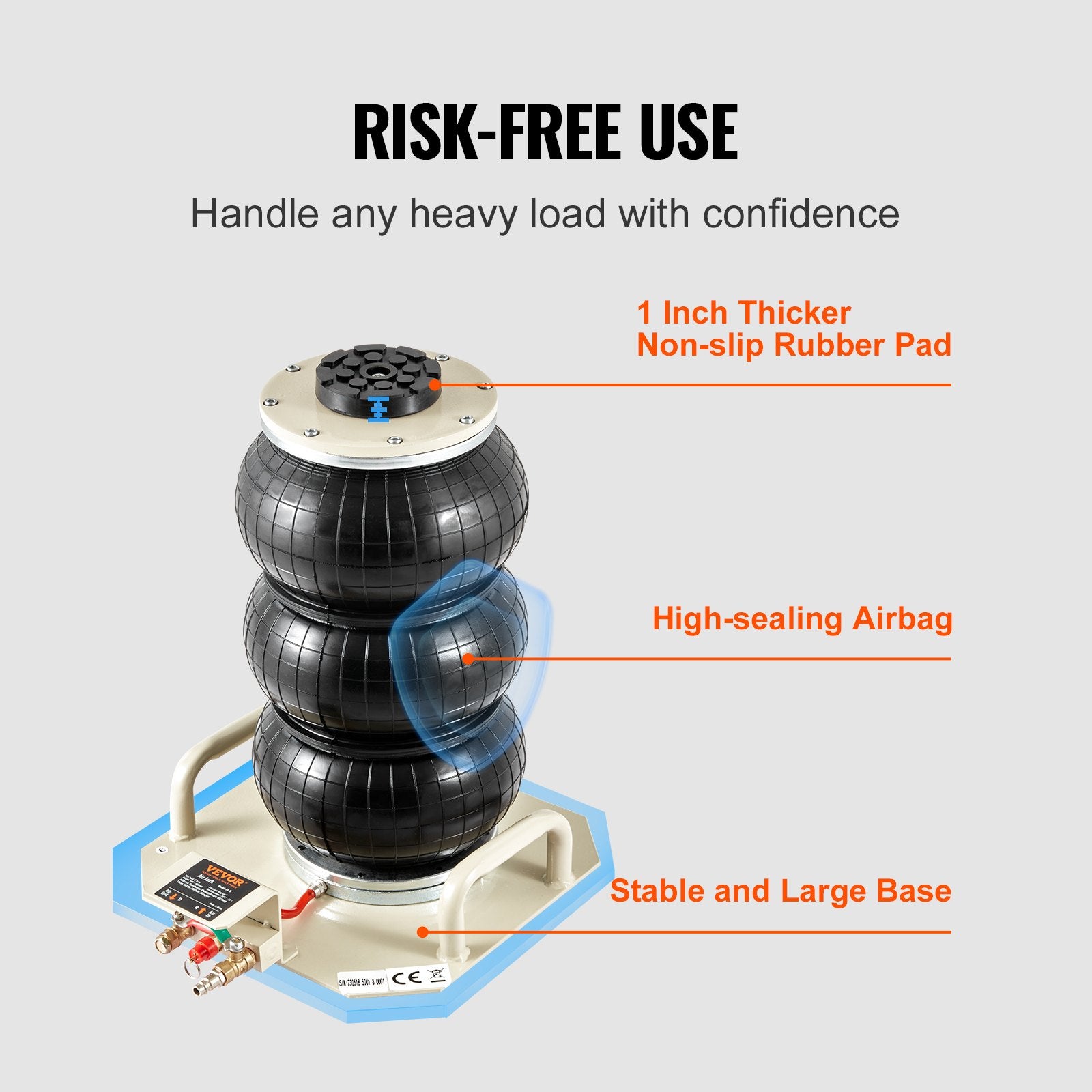 VEVOR Air Jack, 3 Ton/6600 lbs Triple Bag Air Jack, Air Bag Jack Lift Up to 450 mm, 3-5S Fast Lifting Pneumatic Jack, with Side Handles for Cars, Garages, Repair (White)