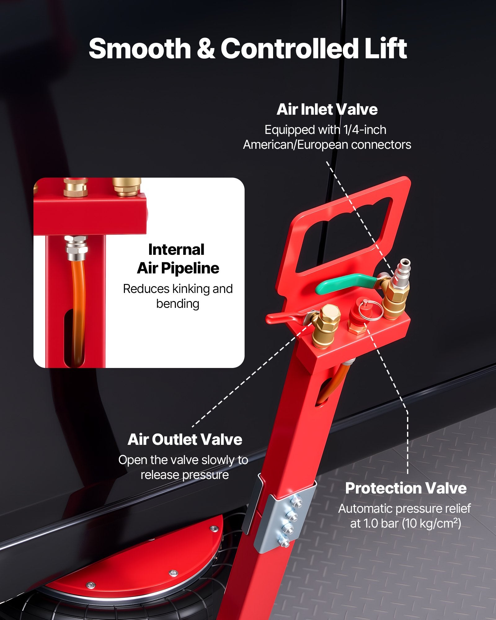 VEVOR Air Jack, 5 Ton Triple Bag Air Jack, Airbag with Six Steel Pipes, Lift Up to 464 mm, 4-10 s Fast Lifting Pneumatic with Adjustable Long Handle & Rubber Pad for Cars, SUVs, Pickup Trucks Repair