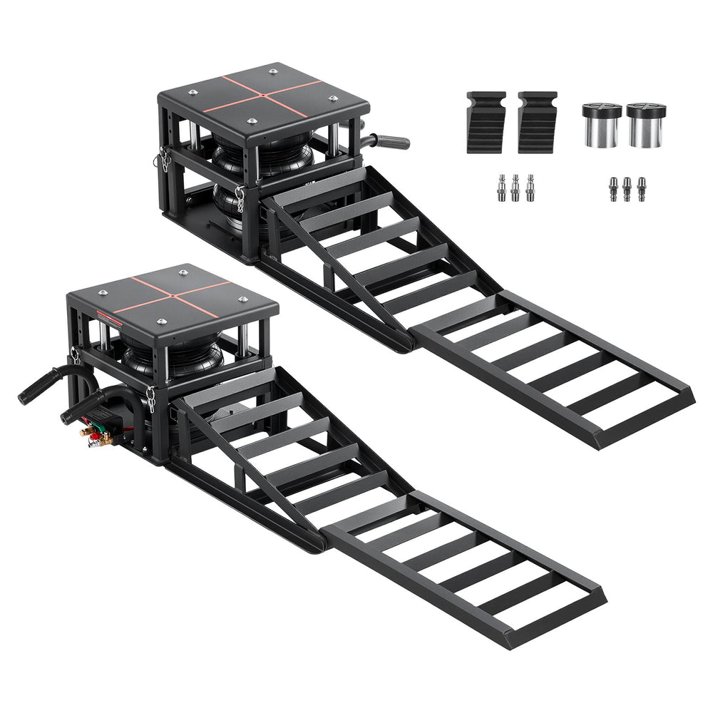 VEVOR Air Portable Car Lifts 2PCS, 5 Ton Capacity, 320 mm Max Height, Pneumatic Ramp Jacks with Airbags, Wheel Chocks, Extension Ramps, Heightened Columns, Heavy-Duty for Sedans, SUVs, Pickup Trucks