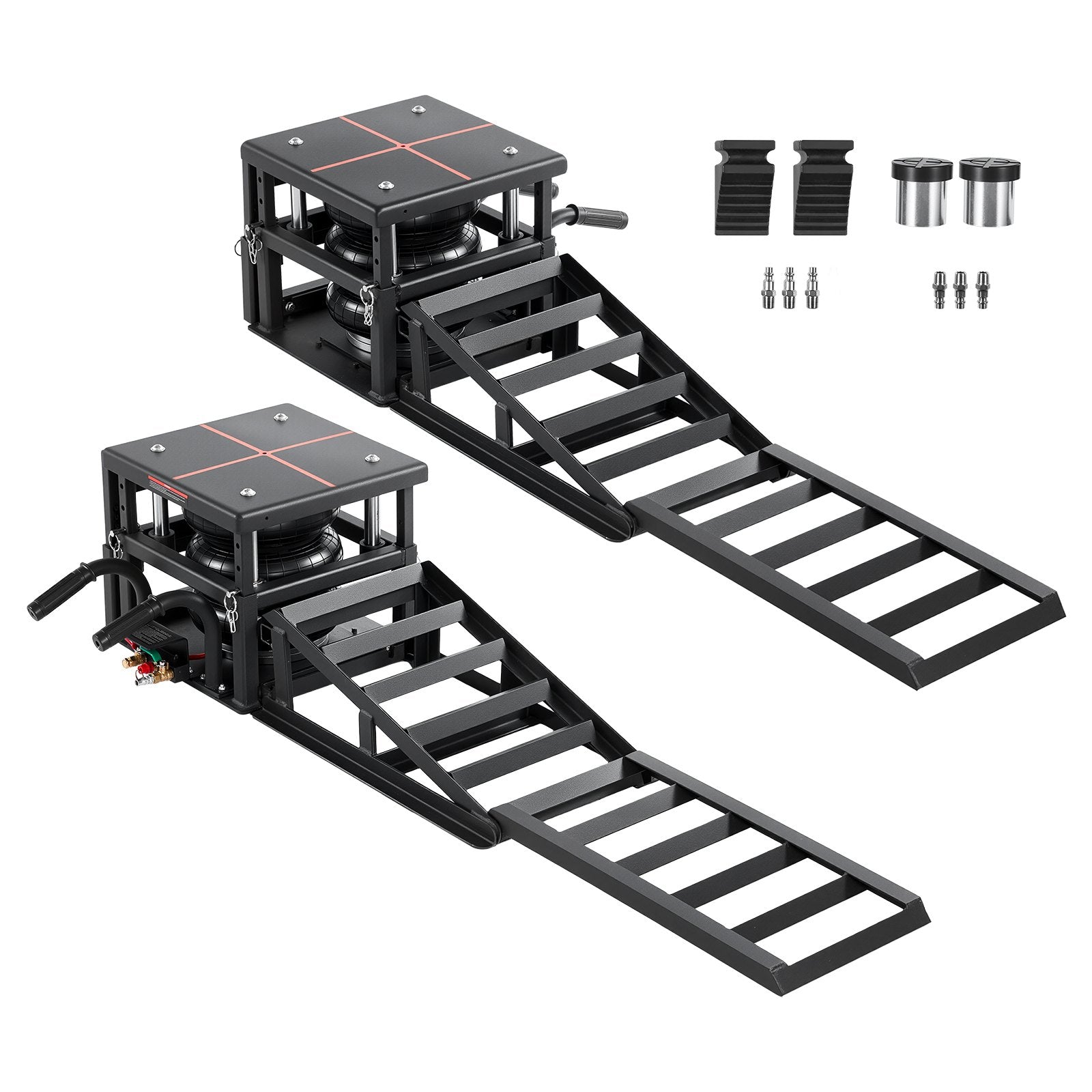 VEVOR Air Portable Car Lifts 2PCS, 5 Ton Capacity, 320 mm Max Height, Pneumatic Ramp Jacks with Airbags, Wheel Chocks, Extension Ramps, Heightened Columns, Heavy-Duty for Sedans, SUVs, Pickup Trucks