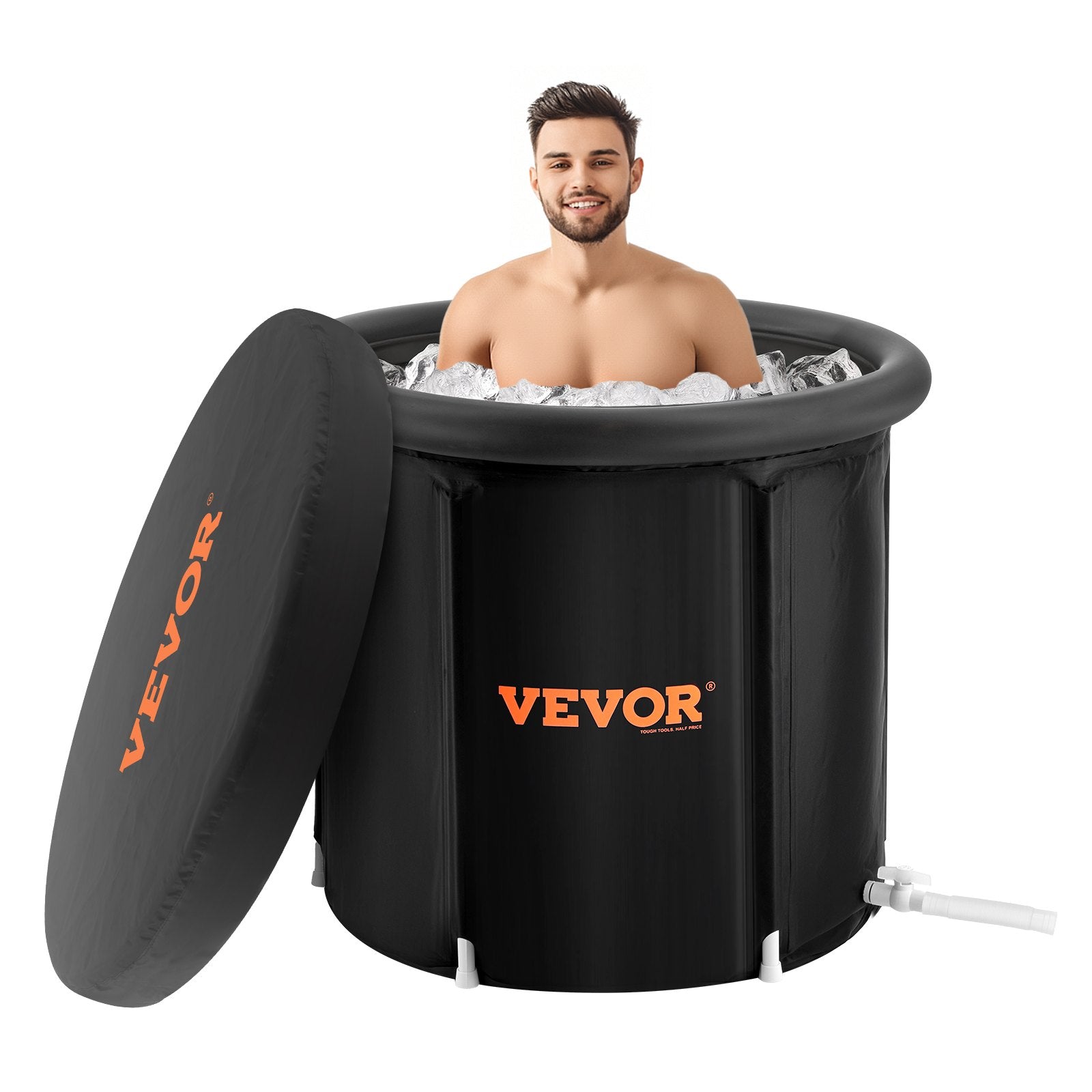 VEVOR Ice Bath Tub, 90 cm Long Cold Water Therapy Plunge Tub for Athletes, Portable Outdoor Ice Barrel Plunge Pool for Recovery, 370L Inflatable Folding Bathtub with Cover, Home Ice Pod for Adult