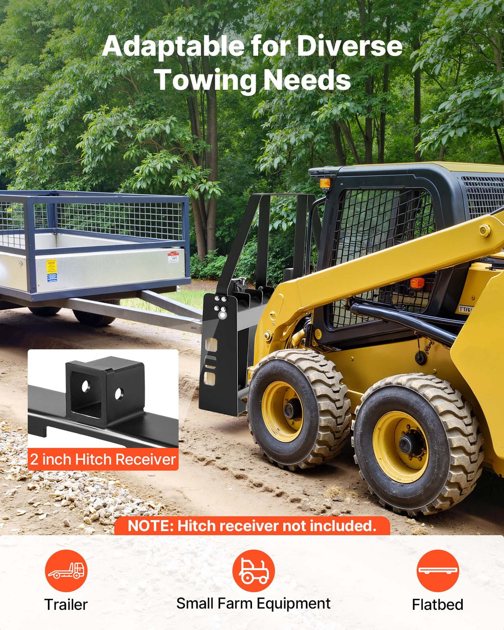 VEVOR Skid Steer Pallet Forks, 1814 kg Rated Capacity, Pallet Fork Frame Attachment with 122 cm Pallet Forks Forklift Blades, 50.8 mm Hitch Receiver & Spear Sleeves, Fit for Skid Steers, Tractors