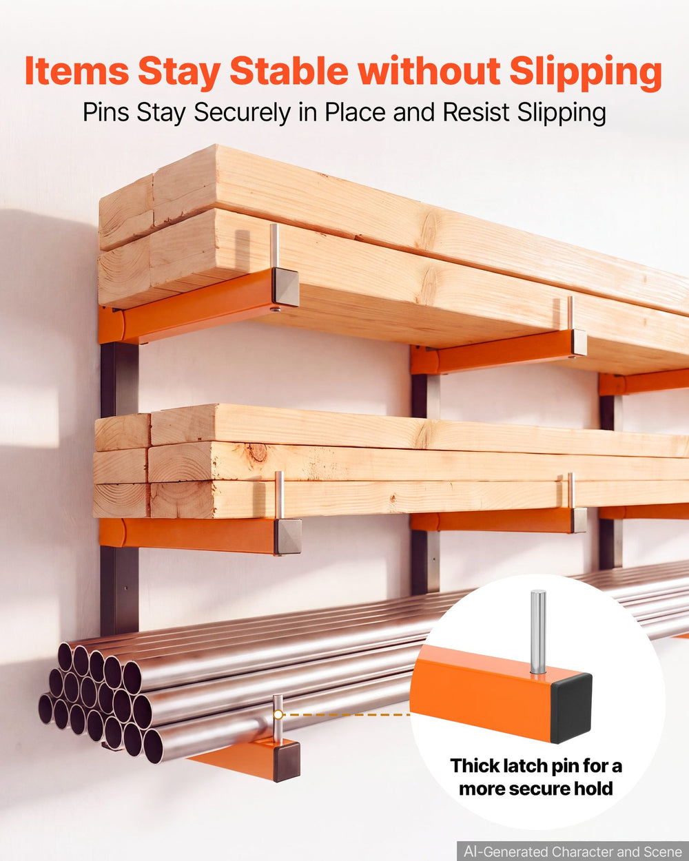 VEVOR Lumber Rack, 3-Tier 2-Pack 50 kg per Tier, Foldable Wood Storage, Wall-mounted for Garages, Workshops, Warehouse, Basement, Heavy-Duty Cantilever Arms, Locking Pins, Steel, Orange & Black