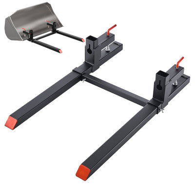 VEVOR Pallet Forks, 907 kg Clamp on Pallet Forks, 109 cm Total Length Heavy-Duty Tractor Fork with Adjustable Stabilizer Bar for Tractor Attachments, Loader Bucket, and Skid Steer, Black