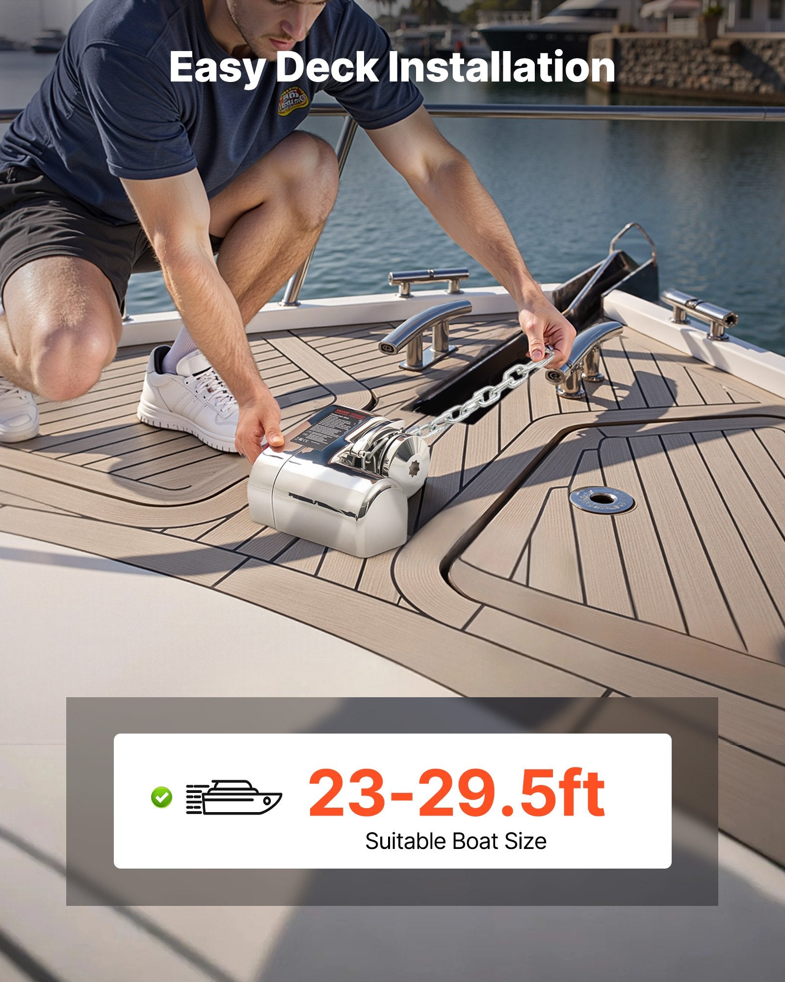 VEVOR Horizontal Fishing Windlass, 12V DC 600W, Windlass Anchor Systems Fit for 6.35 mm Chain or 14.3 & 15.9 mm Nylon Rope, Max Pull 260 kg, 316 Stainless Steel Construction, for Boats 7-9 m