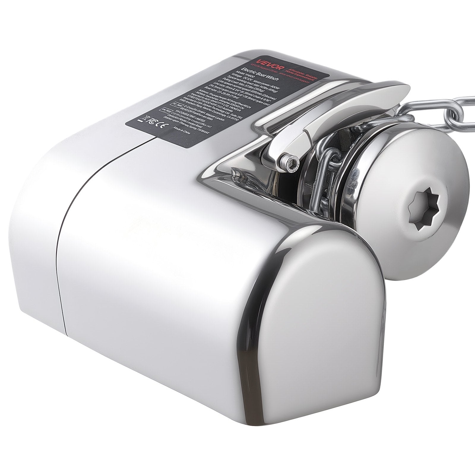 VEVOR Horizontal Fishing Windlass, 12V DC 600W, Windlass Anchor Systems Fit for 6.35 mm Chain or 14.3 & 15.9 mm Nylon Rope, Max Pull 260 kg, 316 Stainless Steel Construction, for Boats 7-9 m