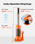 VEVOR Hydraulic Bottle Jack, 6 Ton Load Capacity, 195-375 mm Lifting Range, Heavy Duty Hydraulic Welded Bottle Jack for Car, SUV, Pickup, Auto Repair, House Lift and Agricultural Equipment, Orange