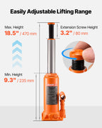 VEVOR Hydraulic Bottle Jack, 10 Ton Load Capacity, 235-470 mm Lifting Range, Heavy Duty Hydraulic Welded Bottle Jack for Car, SUV, Pickup, Auto Repair, House Lift and Agricultural Equipment, Orange