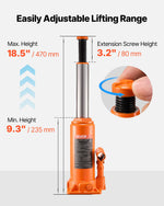 VEVOR Hydraulic Bottle Jack, 10 Ton Load Capacity, 235-470 mm Lifting Range, Heavy Duty Hydraulic Welded Bottle Jack for Car, SUV, Pickup, Auto Repair, House Lift and Agricultural Equipment, Orange