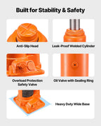 VEVOR Hydraulic Bottle Jack, 6 Ton Load Capacity, 195-375 mm Lifting Range, Heavy Duty Hydraulic Welded Bottle Jack for Car, SUV, Pickup, Auto Repair, House Lift and Agricultural Equipment, Orange