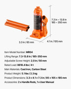 VEVOR Hydraulic Bottle Jack, 4 Ton Load Capacity, 185-350 mm Lifting Range, Heavy Duty Hydraulic Welded Bottle Jack for Car, SUV, Pickup, Auto Repair, House Lift and Agricultural Equipment, Orange