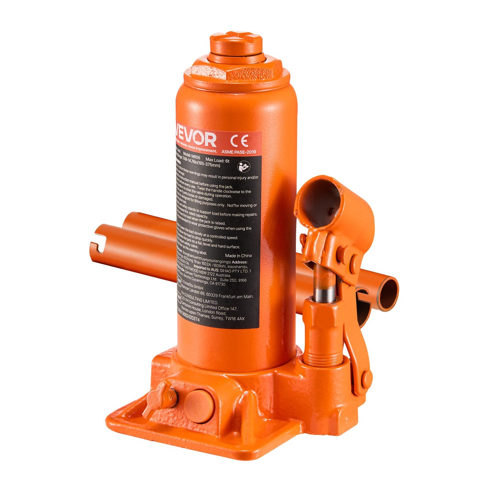 VEVOR Hydraulic Bottle Jack, 6 Ton Load Capacity, 195-375 mm Lifting Range, Heavy Duty Hydraulic Welded Bottle Jack for Car, SUV, Pickup, Auto Repair, House Lift and Agricultural Equipment, Orange