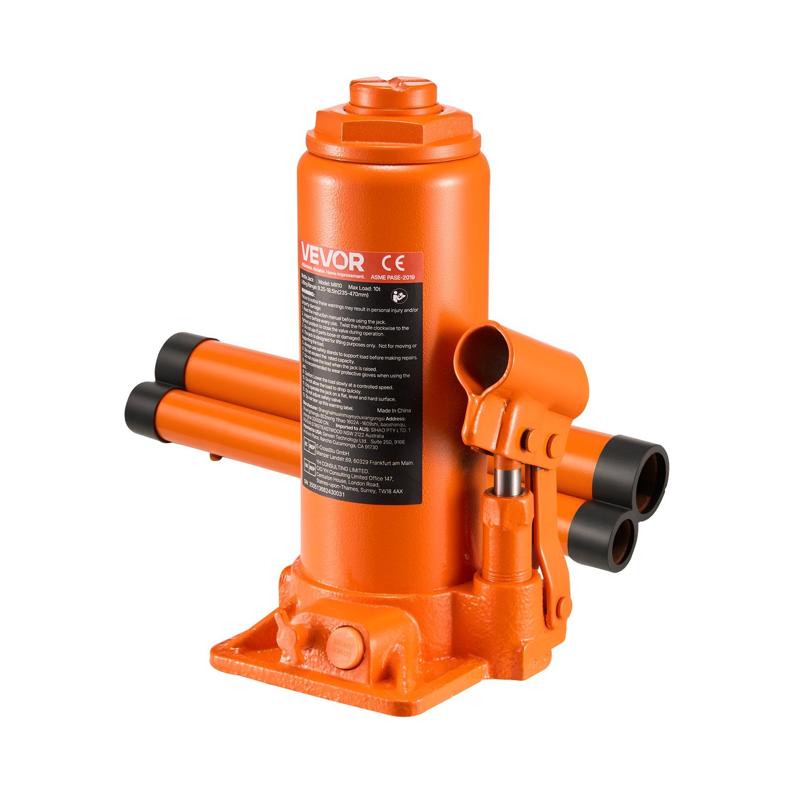 VEVOR Hydraulic Bottle Jack, 10 Ton Load Capacity, 235-470 mm Lifting Range, Heavy Duty Hydraulic Welded Bottle Jack for Car, SUV, Pickup, Auto Repair, House Lift and Agricultural Equipment, Orange